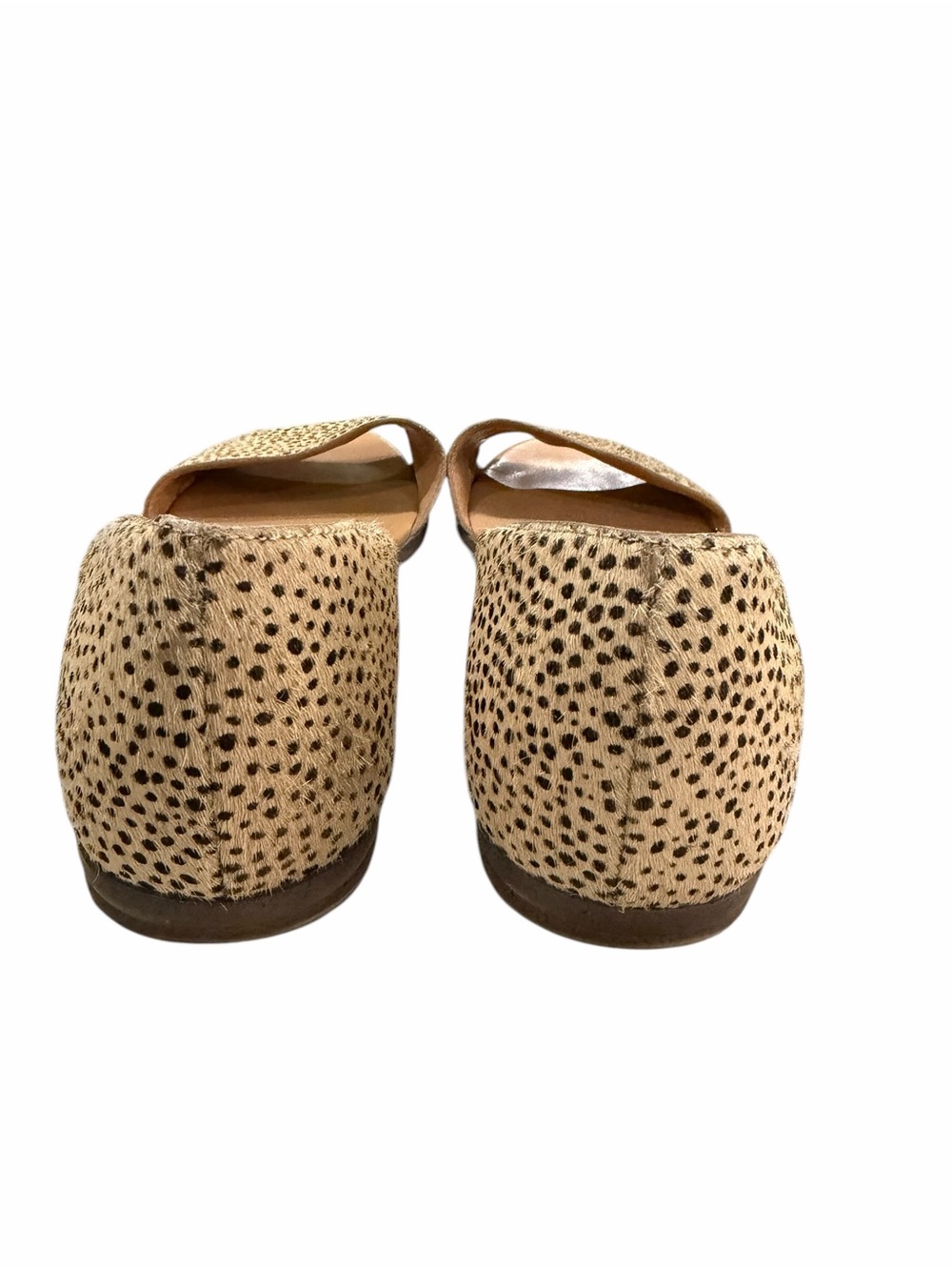 J. Crew Morgan Womens 7.5 Leopard Print Calf Hair Flats Peep Toe Slip On Shoes - Picture 2 of 6